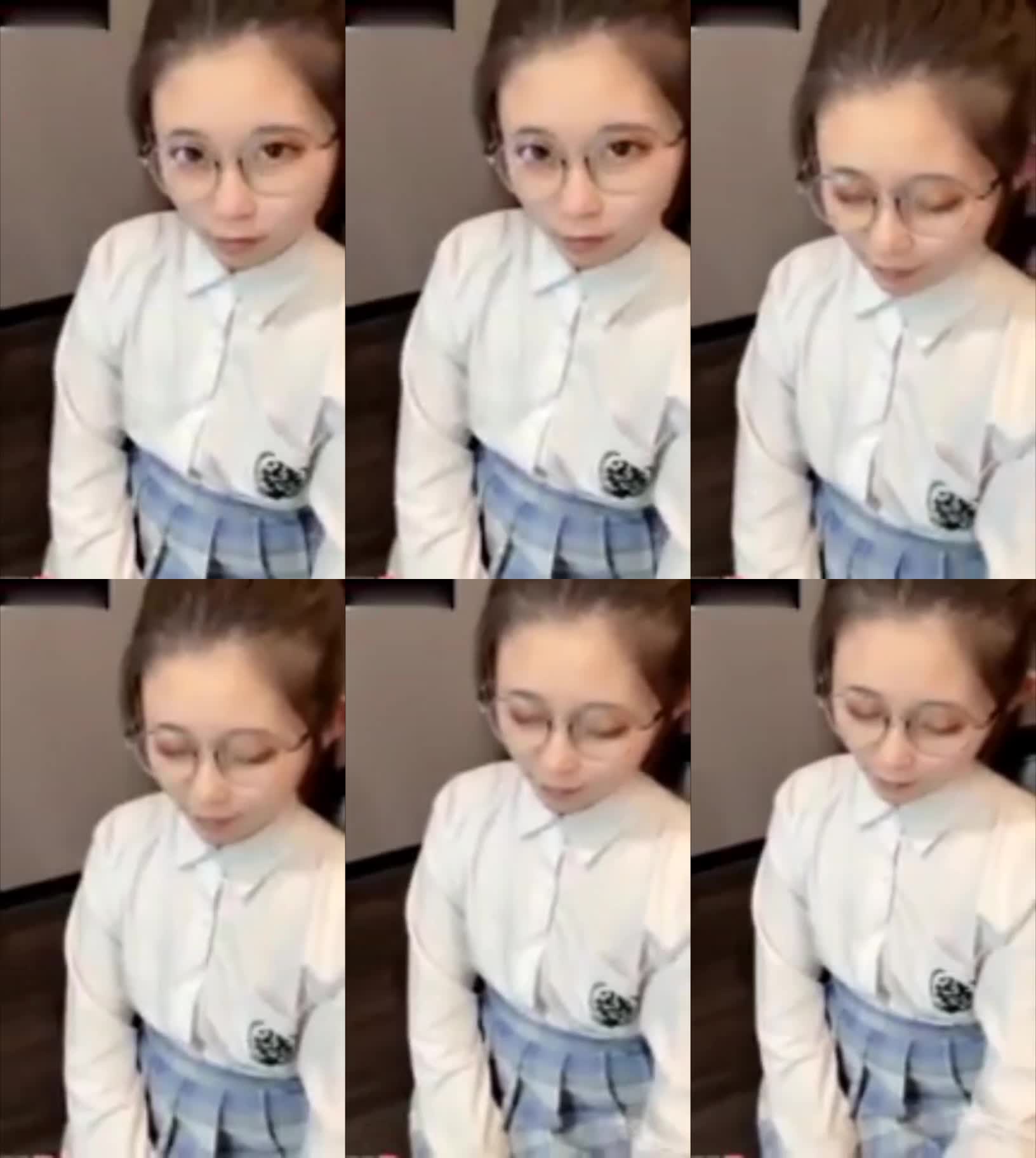 视频反差眼镜娘对镜子口交