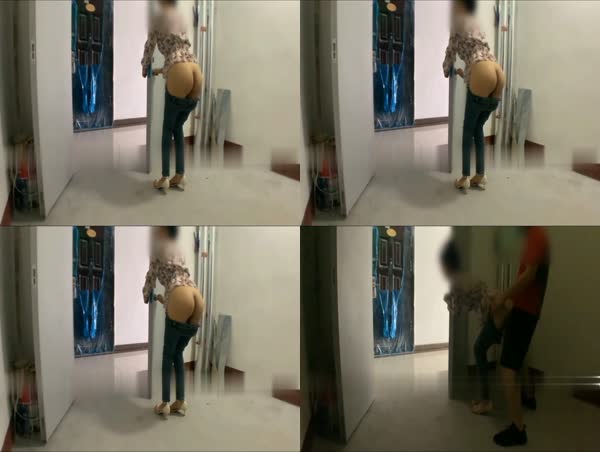 偷情女邻居的老公楼道后入家里骑乘内射