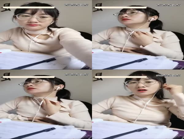 文科毕业四眼美女老师办公室批改作业趁同事不在露出大奶子自慰